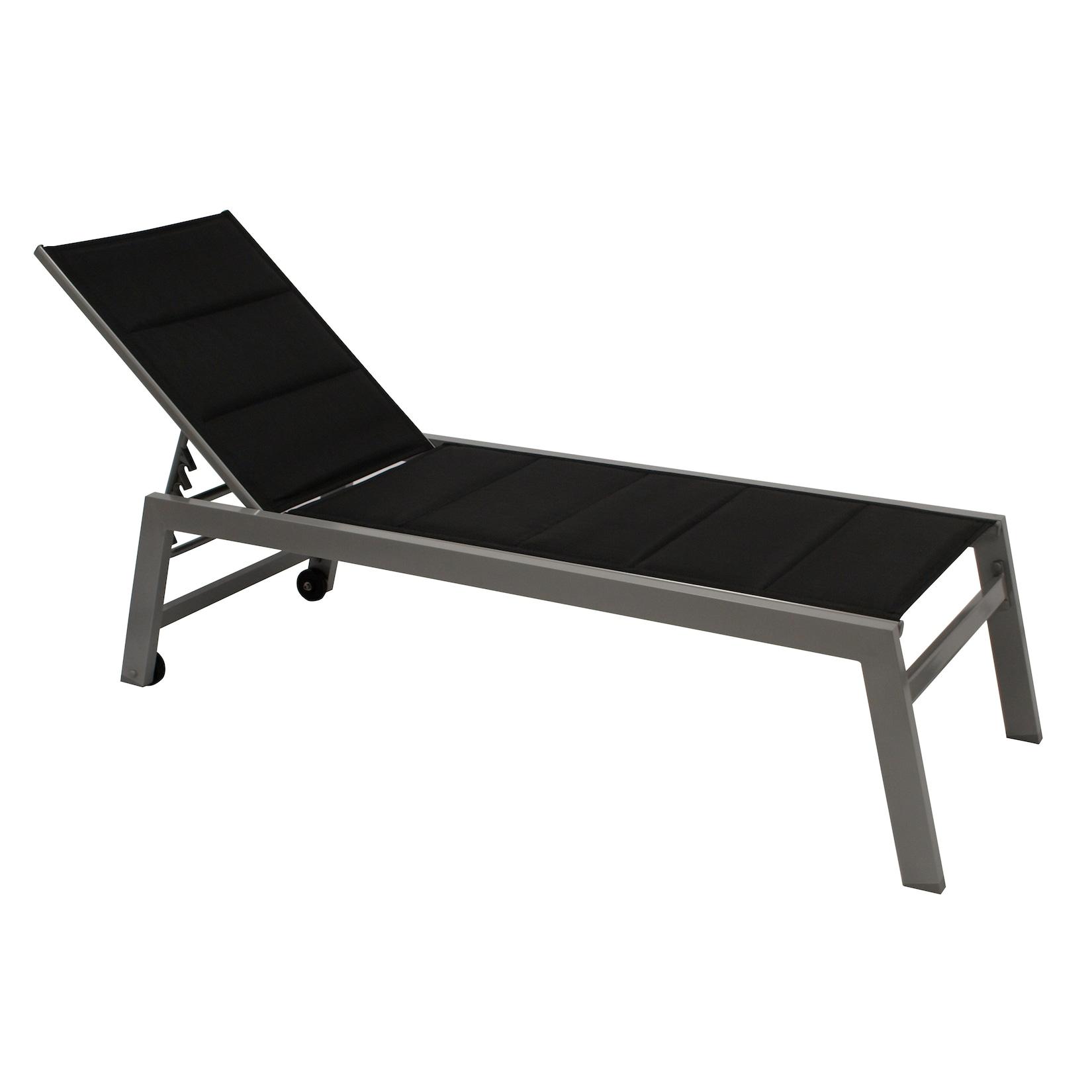 Rollenliege GIRONA extra hoch, Aluminium silber + Textilgewebe gepolstert schwarz