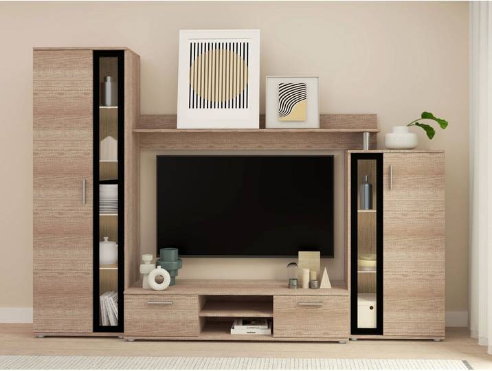 MIRJAN24 Wohnwand Bentley, (4er-Set, TV-Lowboard, Hochvitrine, Wandregal, Vitrine), Praktische Anbauwand mit viel Stauraum