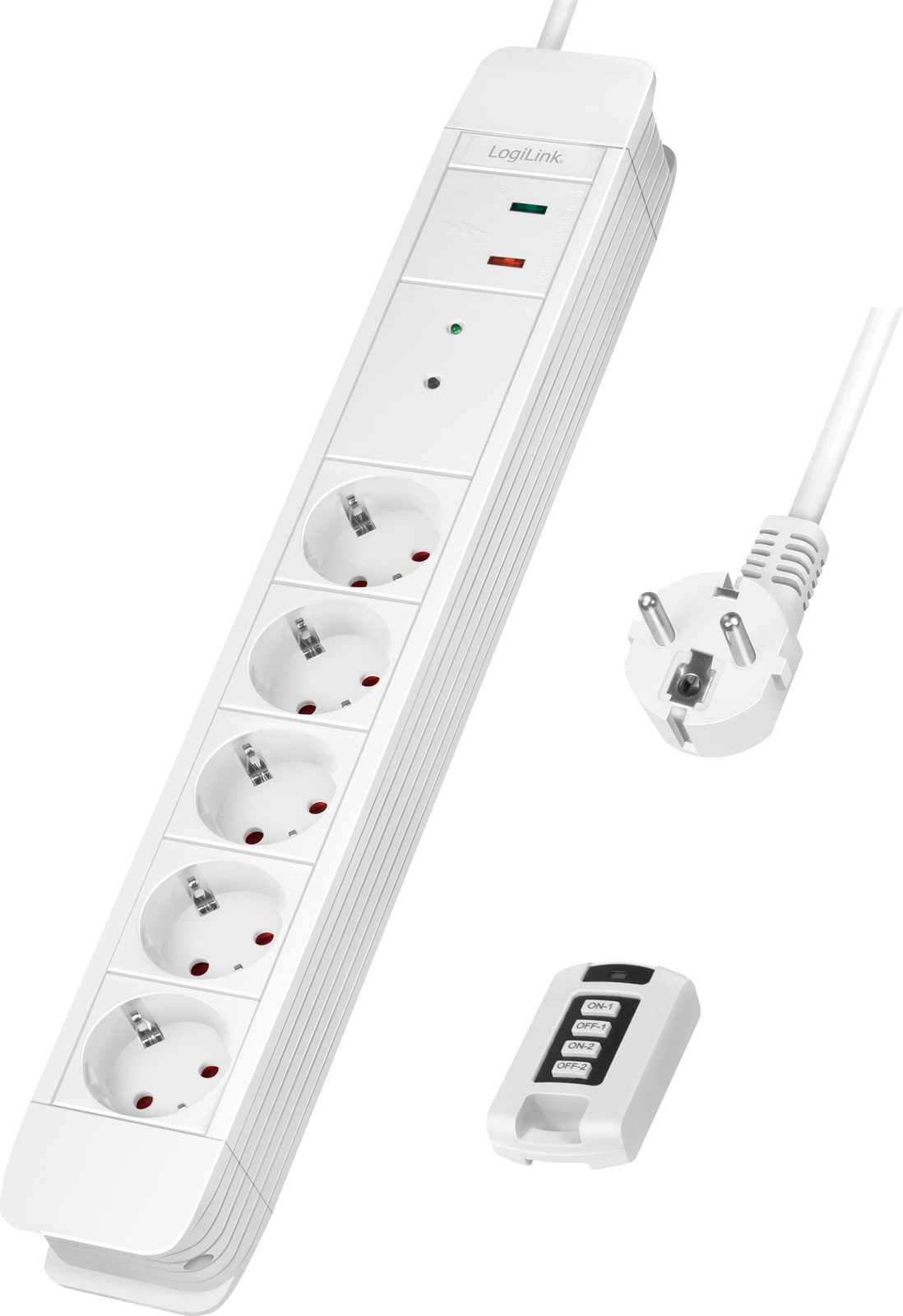 LogiLink LPS402 Steckdosenleiste 5-fach met 5x CEE en afstandsbediening, 3 meter en 1,5 meter