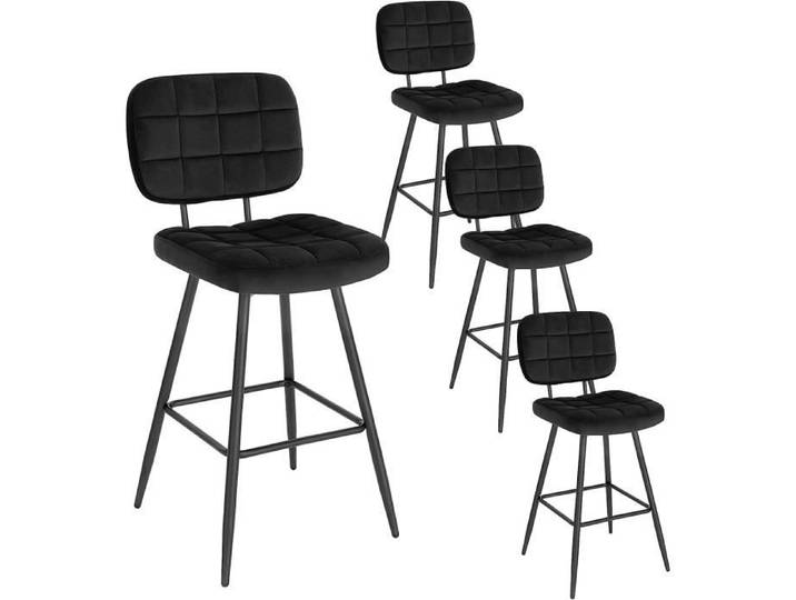 EUGAD Tabouret Bar Lot de 4 Chaise de Bar Tabouret de Cuisine en Velours et Métal Siège Rembourré Noir E0AG0027-4
