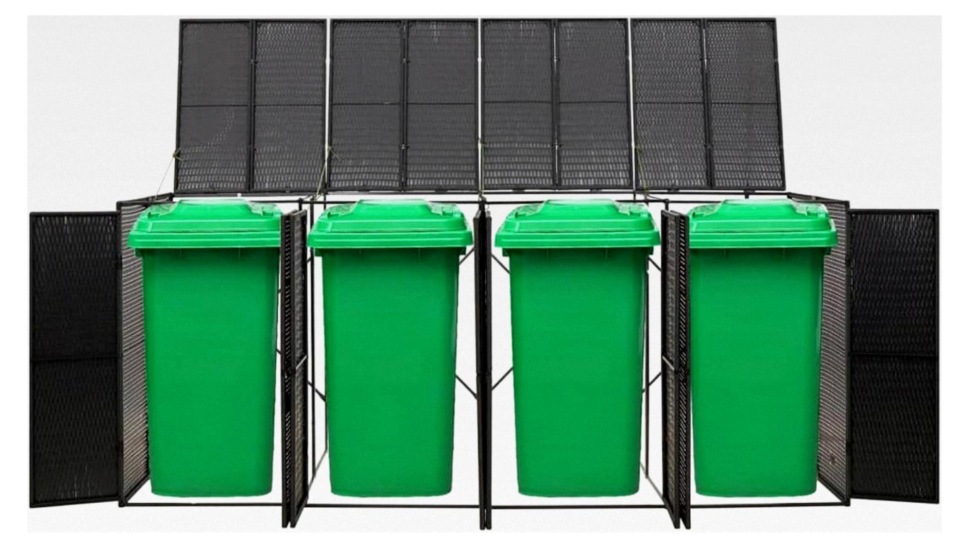 Mülltonnenbox für 4 Tonnen Schwarz 274x80x117 cm aus Poly Rattan