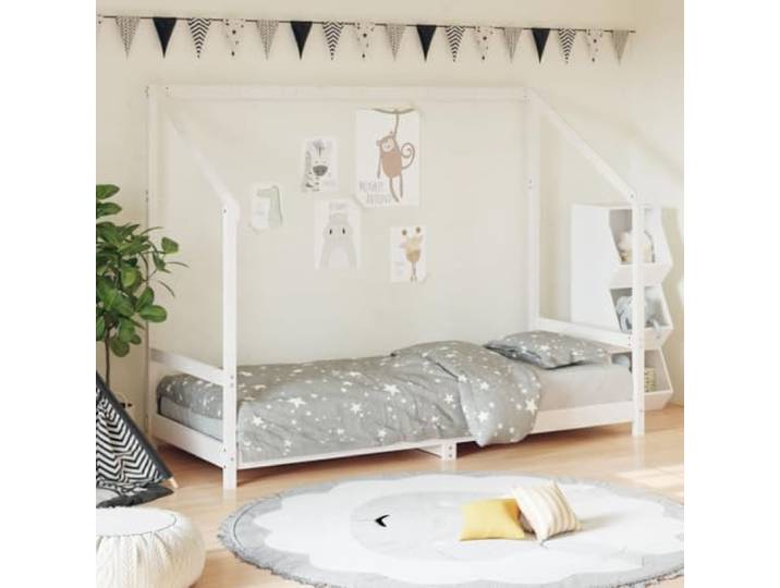 KGCRYUWED Kinderbett 80x200 cm Massivholz Kiefer Spielbett Weiß Rustikale Optik, Stabiler Lattenrost, Für Kinder ab 4 Jahren