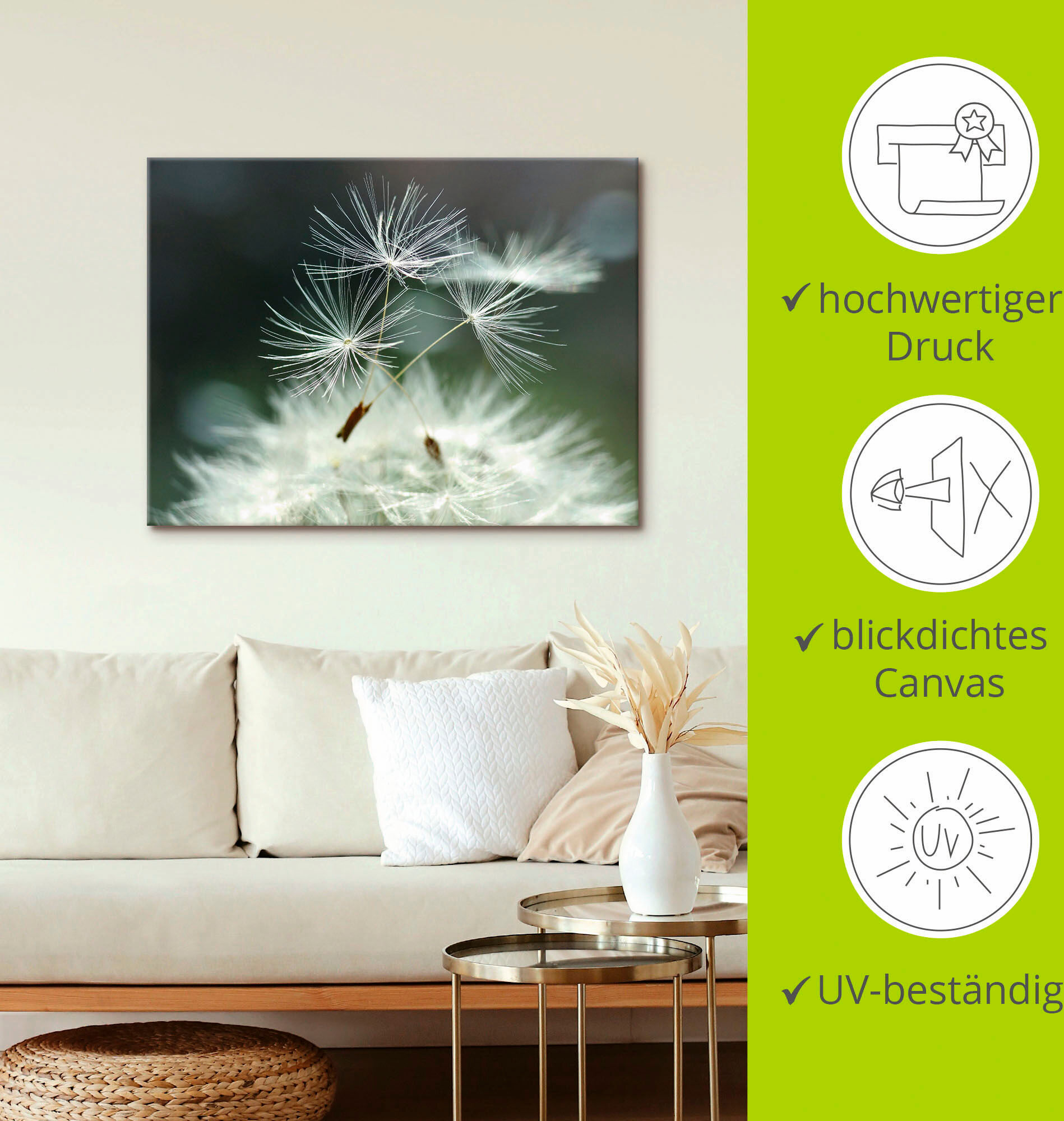 Wandbild ARTLAND "Pusteblume Facility", weiß (farbe bild(er): weiß), B:80cm H:60cm, Bilder, als Alubild, Leinwandbild, Poster in verschied. Größen