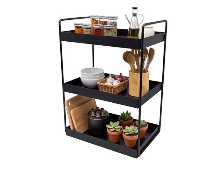 Relaxdays Gewürzregal, 3 Etagen, platzsparend, Küchenorganizer, HBT: 44 x 26 x 18 cm, Bad Organizer, Metall, Farbwahl