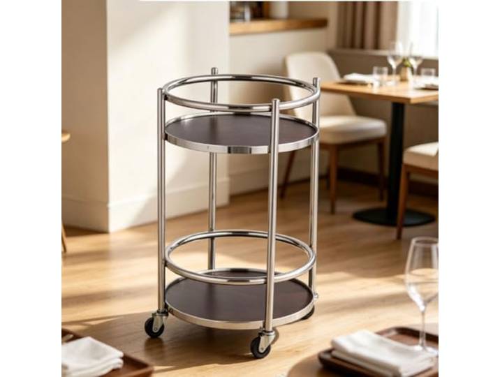 Mavoli Runder Servierwagen, Edelstahl, Zwei Ebenen, Schwenkräder Robuster Rahmen, Für Küche, Hotel, Restaurant, KTV, Club, Ideal für Wein, Snacks und Getränke