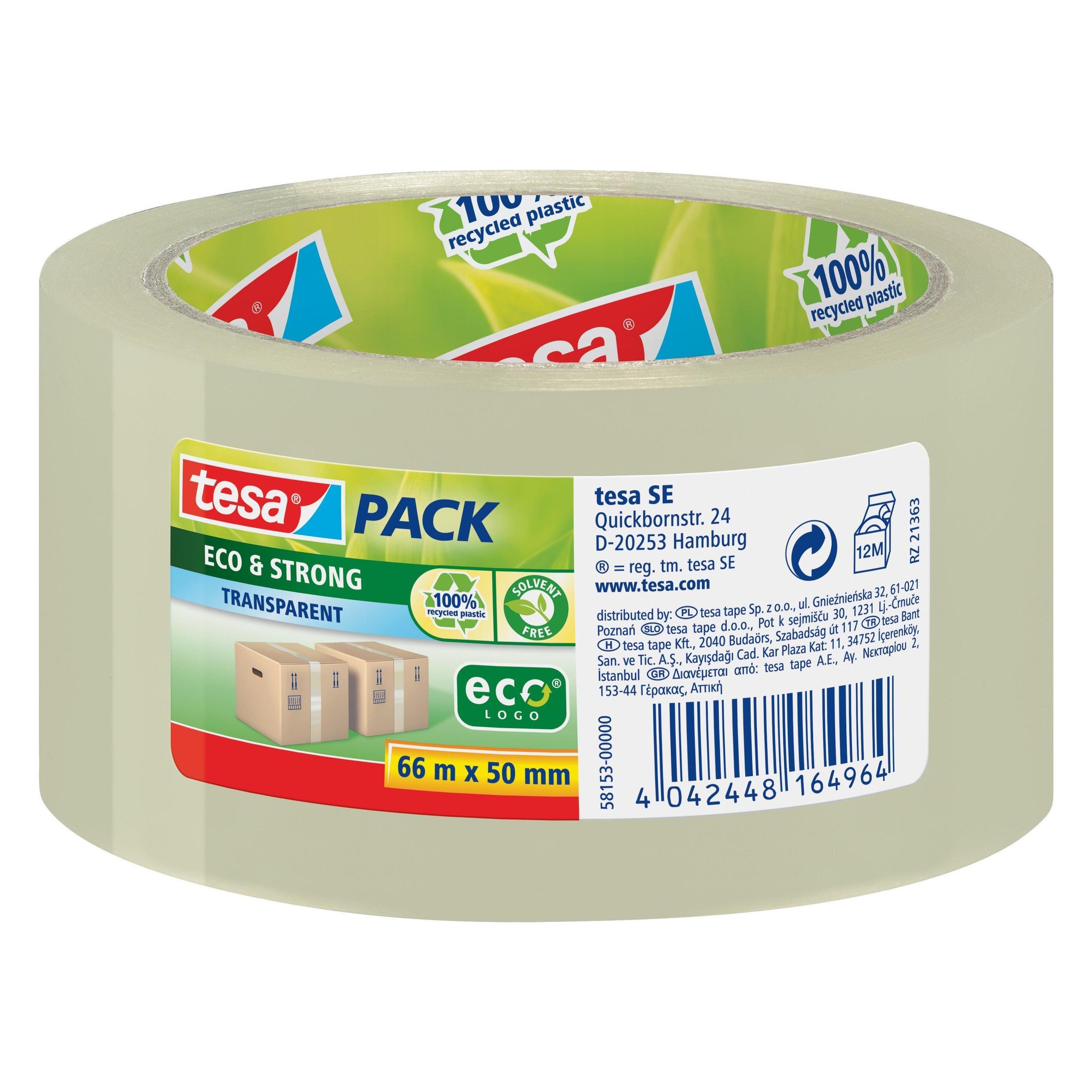 tesa tesapack ECO & STRONG Paketband - Umweltschonendes Packband aus 100 % recyceltem Kunststoff (50 mm) (58153-00000-00)