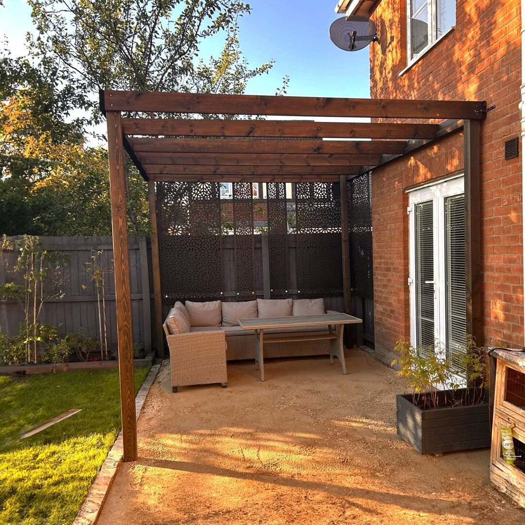 Ebern Designs Micelle Solid Wood Pergola Rustic Brown 8' x 6'