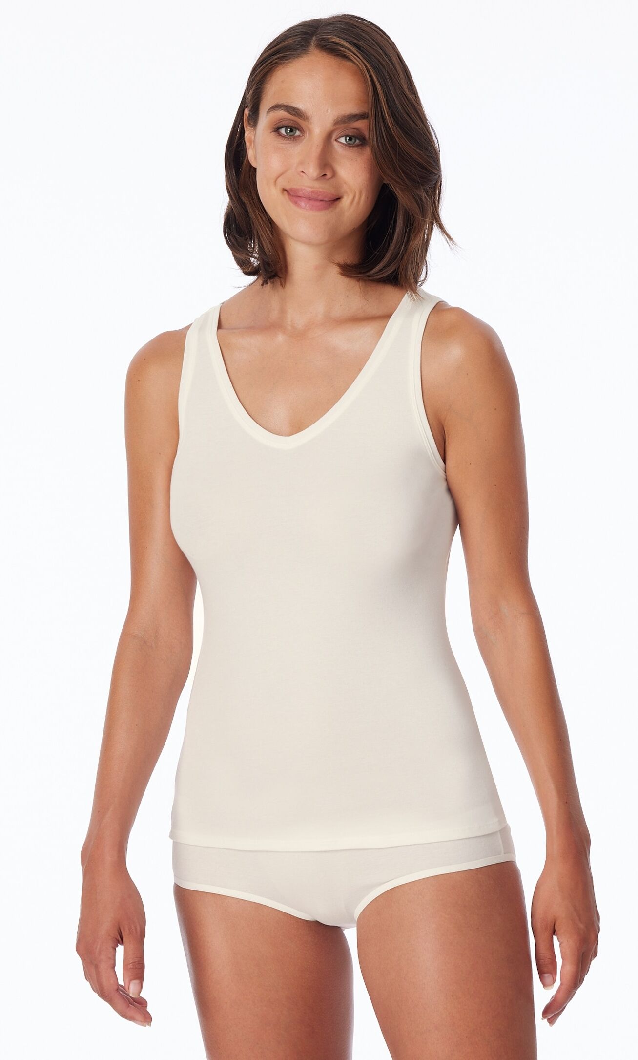 Trägertop SCHIESSER "Naturschönheit", Damen, Gr. 44, beige (403, sekt), Feinripp, Obermaterial: 95% Baumwolle, 5% Elasthan, hüftlang, V-Ausschnitt, Tops Trägertop, mit V-Ausschnitt 403, sekt 44