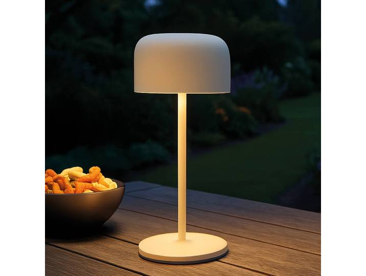 FH Lighting LED-Akku-Tischlampe Finley sandbeige Höhe 22 cm Metall, IP54 Finley, dimmbar, creme / amber, Metall, Modern