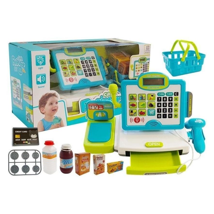 Lean Toys Lean Sport Kasa Sklepowa dla dzieci Niebieska z koszykiem (LT6737)