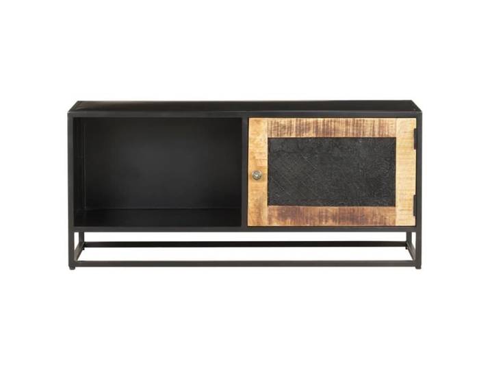 Meuble TV - AKOZON - 90x30x40 cm - Bois de manguier brut - Finition naturelle - Style industriel