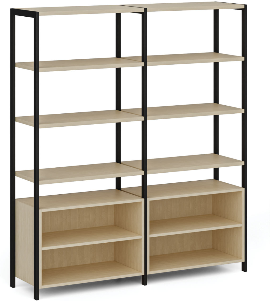 B2B Partner HOME OFFICE Doppelregalwand mit Regalschrank, schwarz/birke