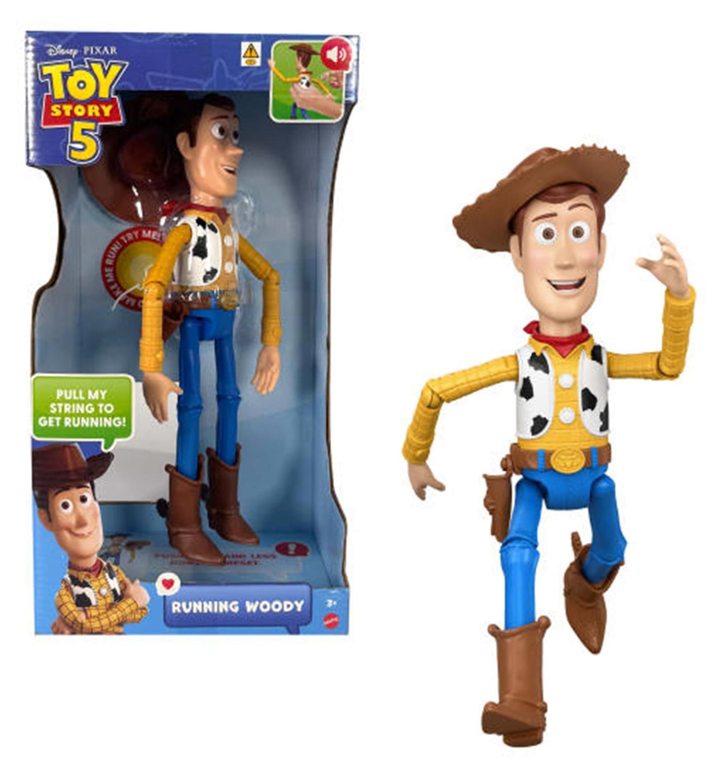 Mattel Disney Toy Story 5 interactieve sprekende Woody figuur die rent en Engels spreekt