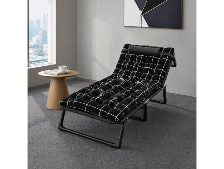 Lit pliant - FLASIDU - 190x75cm - 4 positions réglables - coussin amovible - Capacité 150KG - Tissu Oxford - ergonomique - Noir