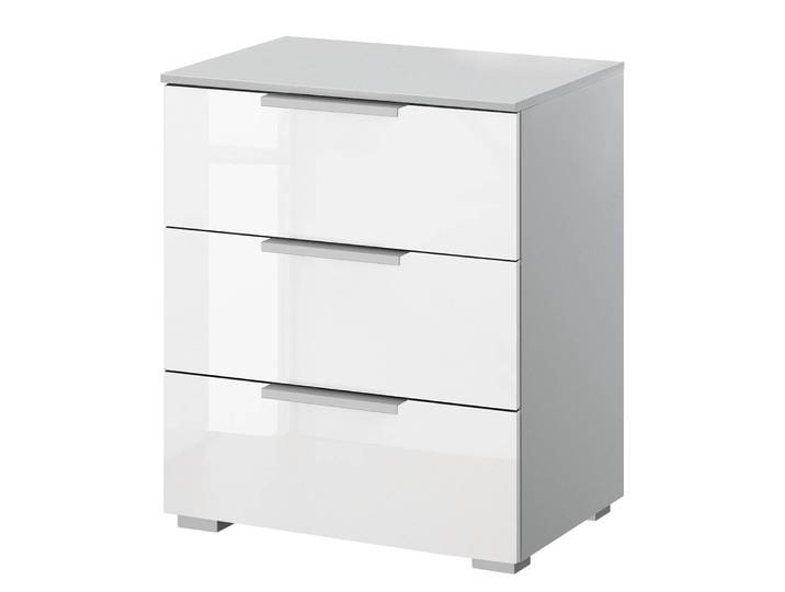 Nachtkommode x3 50cm Weiß/Hochglanz Weiß/Seidengrau Aluminium