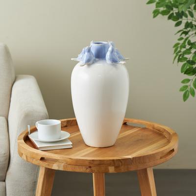 ARCILLA ELEMENTAL White Ceramic Bird Decorative Vase with Blue Accents