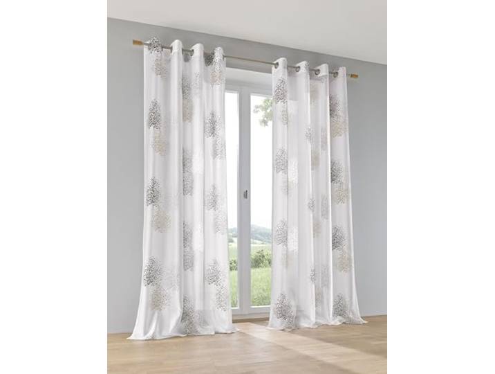Kutti Vorhang Gardine Ösenschal Bellinda Weiss Taupe Breite 135 x Höhen 145 cm (1 STK)