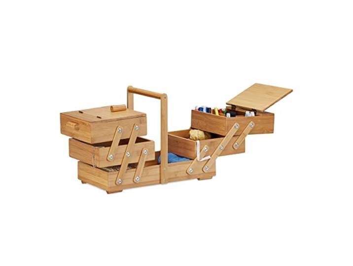 Relaxdays 10022221 Boîte à Couture en Bambou Compartiments casiers HxlxP:30 x 44 x 22 cm\, Nature\, Naturel\, 22 x 44 x 30 cm