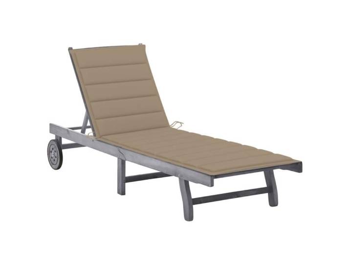 5595 MODE Bain de soleil TRANSAT Chaise longue de jardin avec coussin Gris Bois d'acacia solide