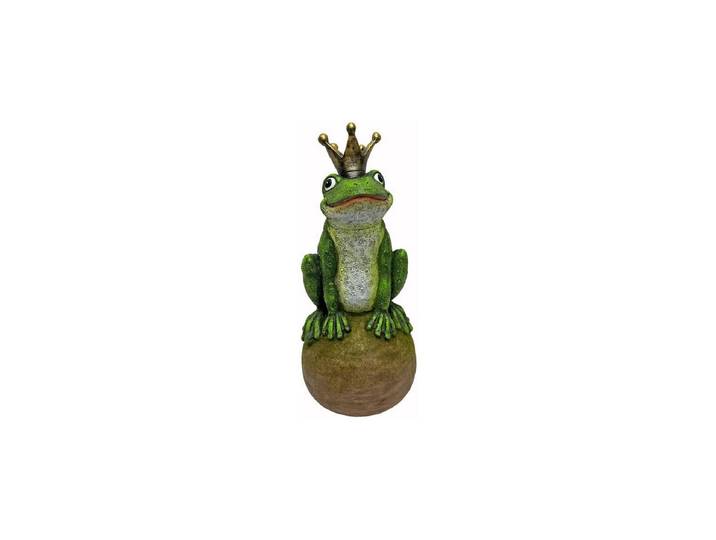 Gartenfigur Dameco Froschkönig auf Kugel 15 x 15 x 36 cm , grün (gold, grün), B:15cm H:36cm, Polyresin (Kunststein), Gartenfiguren, Gartenfigur