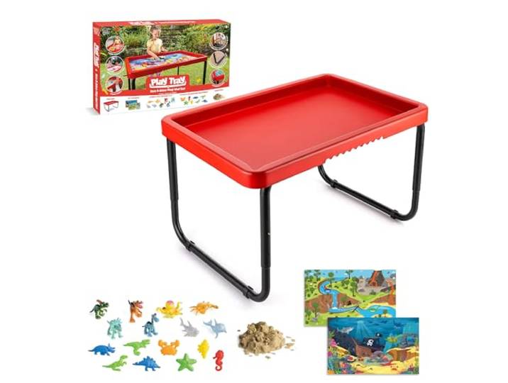 Toyrific Spieltablett Aktivitätstisch mit Spielmatten-Set, sensorisches Spieltablett für Kinder, Meeresleben und Dinosaurier-Themen-Spielmatten-Set,