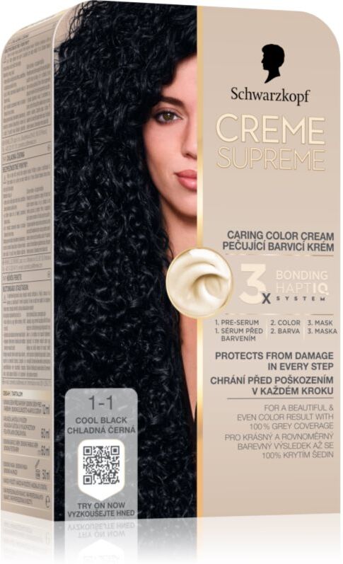 Schwarzkopf Creme Supreme coloration cheveux permanente teinte 1-1 Cool Black 60 ml