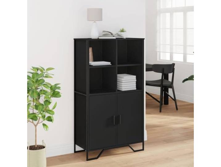 KTHLBRH Sideboard Schwarz 79,5 x 35,5 x 137,5 cm Spanplatte 4 offene Fächer, 2 Fächer mit Türen, Tragkraft 80 kg, leicht zu reinigen