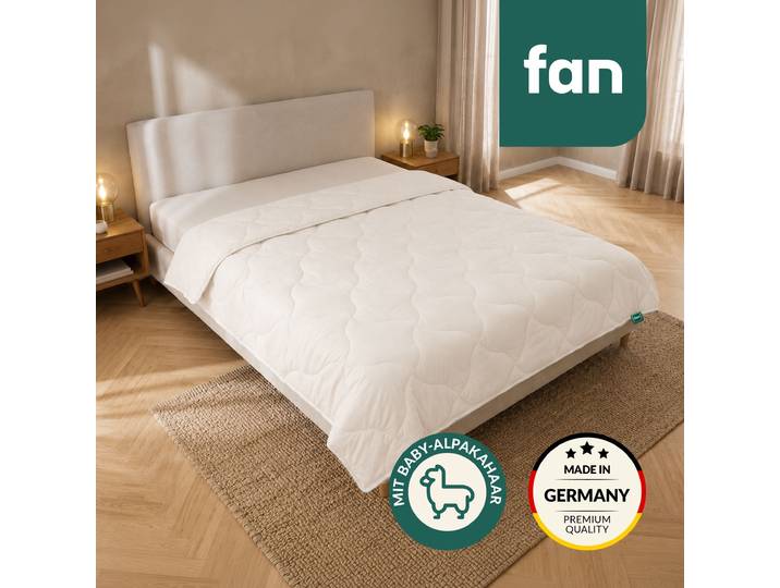 Naturhaarbettdecke FAN Baby Alpaka, Bettdecke in 135x200 und weiteren Grössen erhältlich , weiss (weiß), B:155cm L:220cm, Bezug: 100% Baumwolle. Füllung: 97% Alpaka, 3% sonstige Fasern, Bettdecken, Naturhaarbettdecke, Bettdecke aus Naturhaar hergestellt in Deutschland