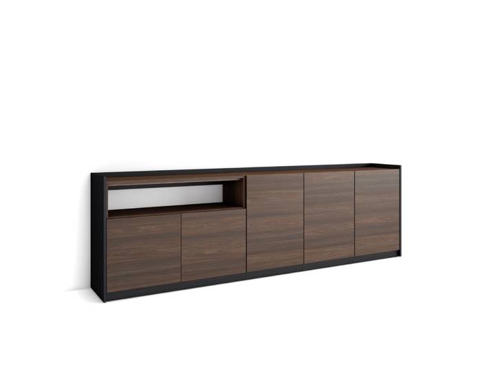 Buffet effet bois de chêne foncé et noir 263x37x80cm