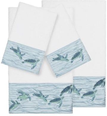 Authentic Hotel and Spa Turkish Cotton Turtles Embroidered White 4-piece Towel Set