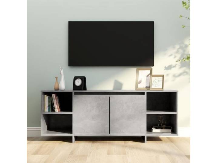 BETTEVE Meuble TV Gris béton 130x35x50 cm Aggloméré STYLE6