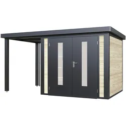 Wolff Finnhaus Metall-Holzgartenhaus Hybridhaus Alvar - 28 mm 376 x 240 cm (Alvar 3824) naturbelassen