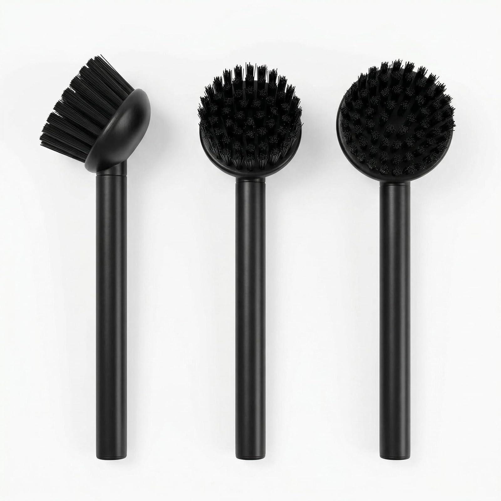 Schoonmaakborstelset met 3 zwarte keuken- en badkamerborstels