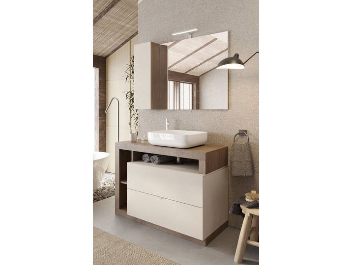 Beleuchteter Spiegel Hamburg 110cm Beige/Kaschmir/Eiche Dunkel Dekor Spanplatte, beschichtet 110cm