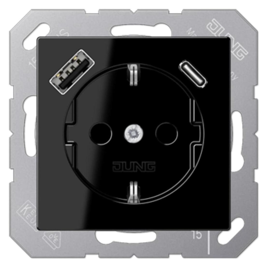 JUNG SCHUKOsteckdose m.USB A1520-15CASW Typ AC Schwarz (A1520-15CASW)