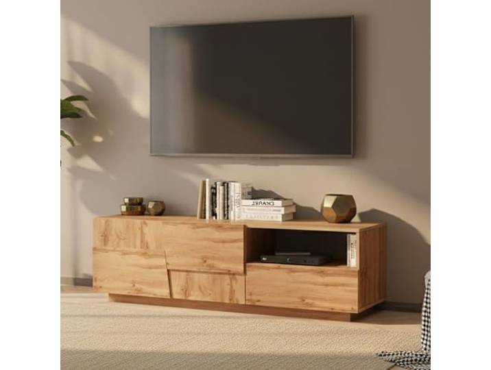 Dmora - TV-Ständer Velio, niedriges Wohnzimmer-Kommode mit 2 Türen und 1 Schublade, TV-Ständer-Basis, 150x44x46 cm, Eiche