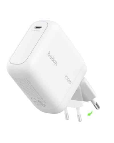 Belkin BoostCharge USB C Oplader 100W, Compacte GaN Charger met Inklapbare Stekkerpinnen, Wit