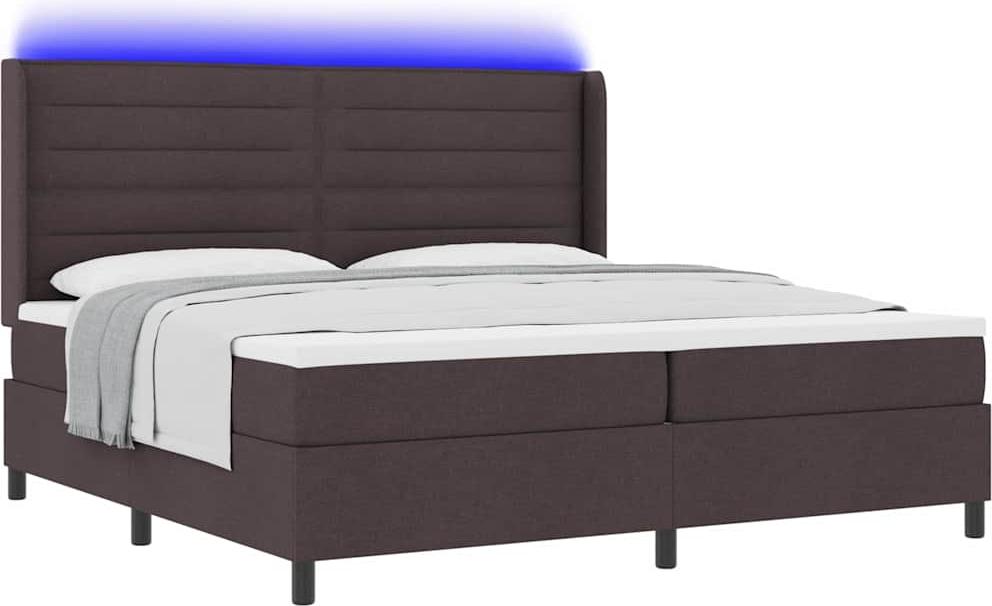 LED Boxspringbett mit Matratze Dunkelbraun 200 x 200 cm Stoff
