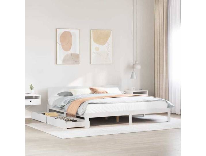 Lit Double Adulte Cadre de lit avec tiroirs - SOLOMON - blanc 200x200 cm JILL'S 25613
