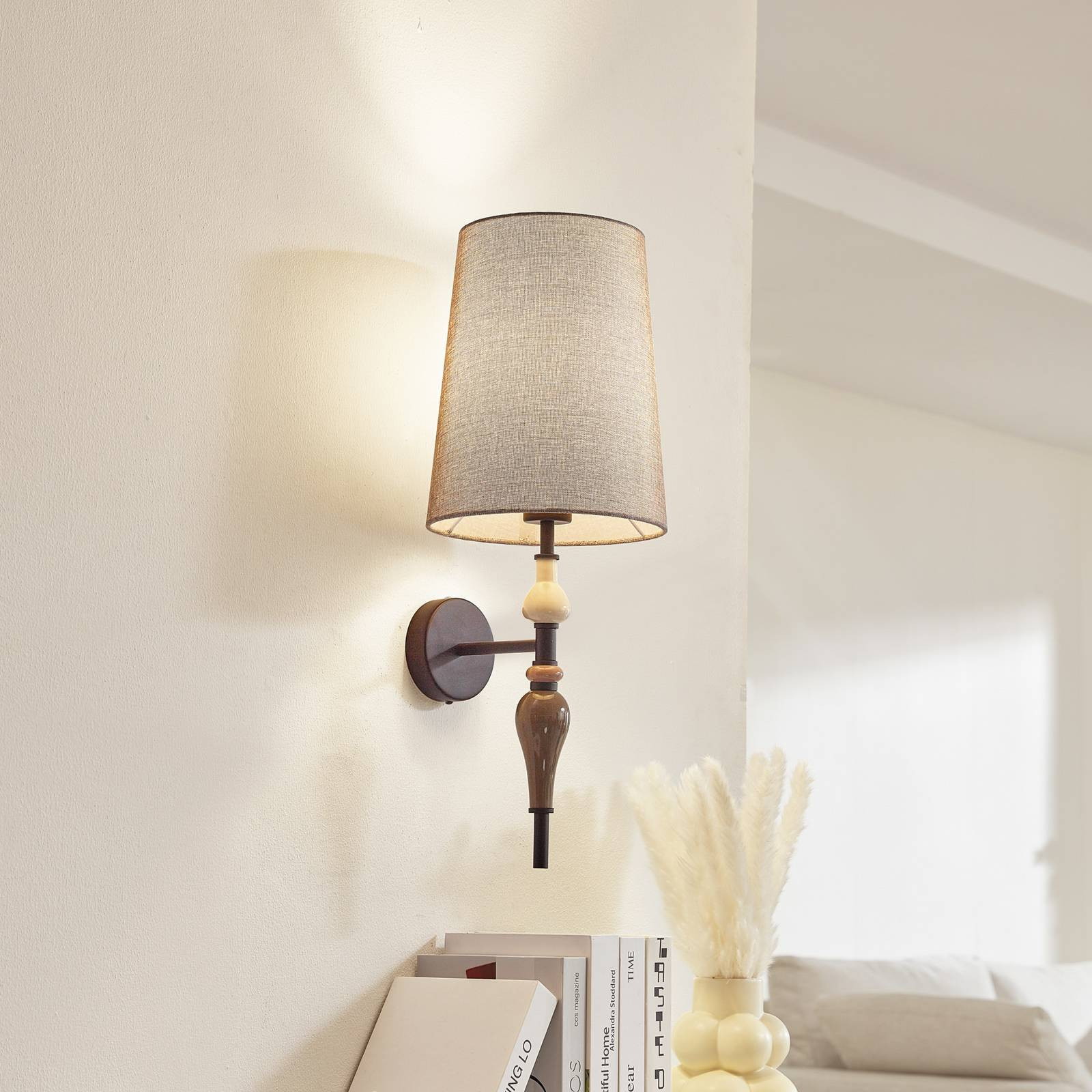 Lindby Wandlamp Grijs Landelijke Stijl met Textiel en Metaal, Dimbaar
