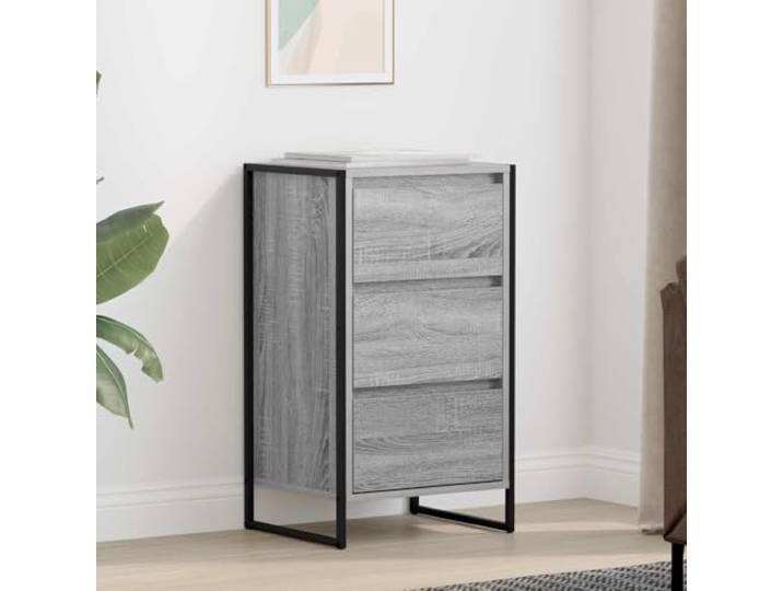 HEFZGDB Sideboard mit Stahlbeinen und Holzoptik: Modernes Sideboard für Wohnzimmer Stauraum aus Holzwerkstoff mit vielen Fächern und schlankem industriellem Design in Schwarz Eichen-Optik
