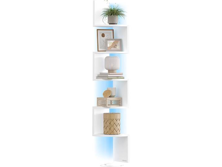Eckregal mit LED 5 Ebenen Wandregal Schweberegal Weiss