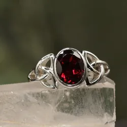 Drachensilber Granat Ring Edelstein Damenring keltisches Design 925 Silber 58 - Silber