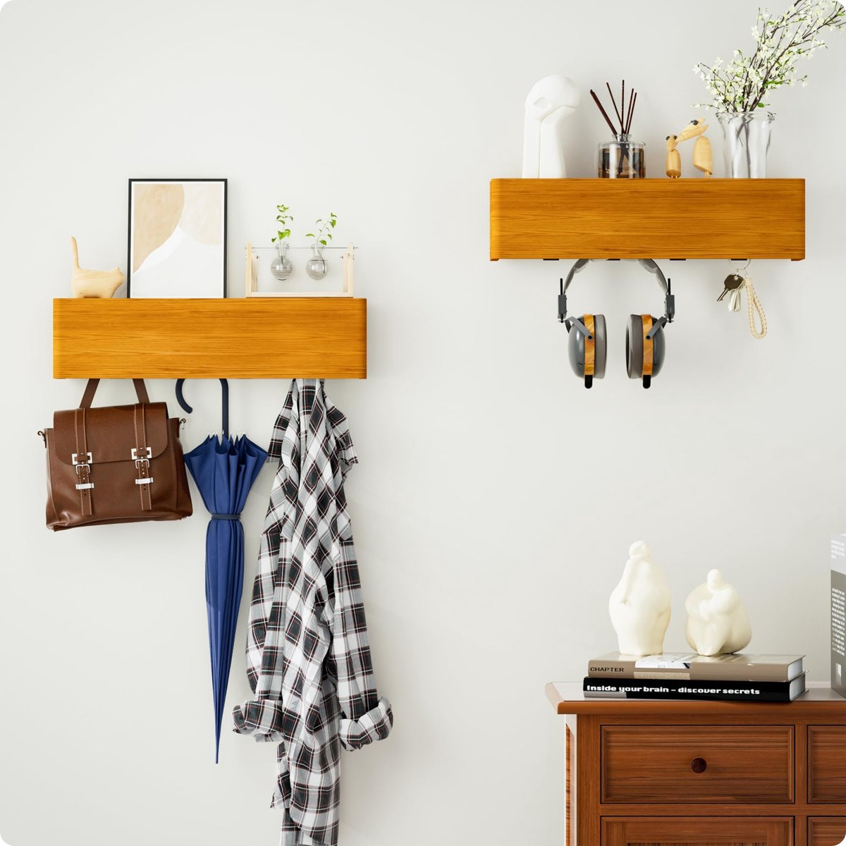 Unyqoos Ruimtebesparende wandgarderobe met plank en verborgen haken voor de gang