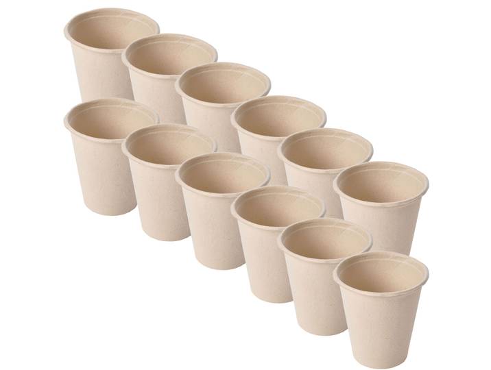 Trinkbecher aus Zuckerrohr, 12 Becher, Einmalbecher aus natürlichem Material, 0,2 L
