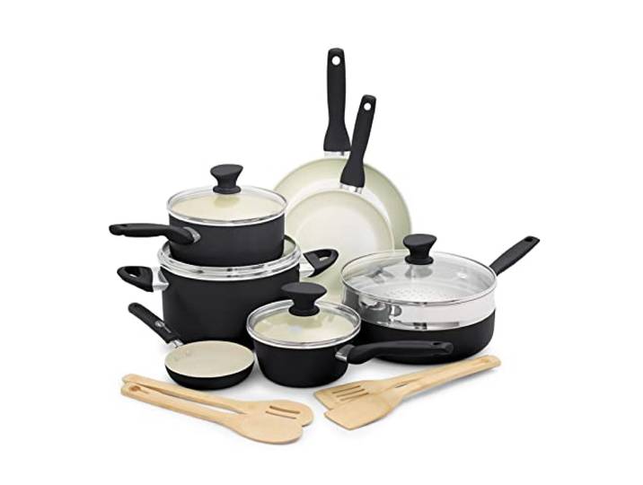 GreenPan Rio 17-teiliges Kochgeschirrset, Keramik-Antihaft 17 Teile, Aluminium, Keramik-Antihaft, für Gas und Elektro, Ofen 160 °C, spülmaschinengeeignet