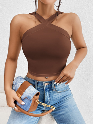 Universal Stock Women's Halter Crop Top Slim Fit Summer Backless Tank Top s