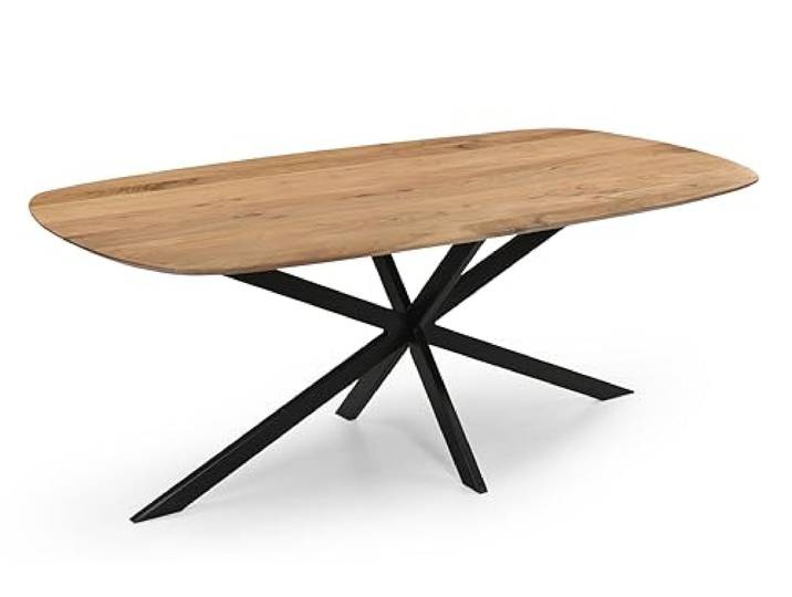 Linele Esszimmertisch oval 200x100 cm Massivholz Akazienholz naturfarben Spider Gestell, 2,6cm, Schweizer Kante, Handgefertigt, Robust & hochwertig, Für 6–8 Personen geeignet
