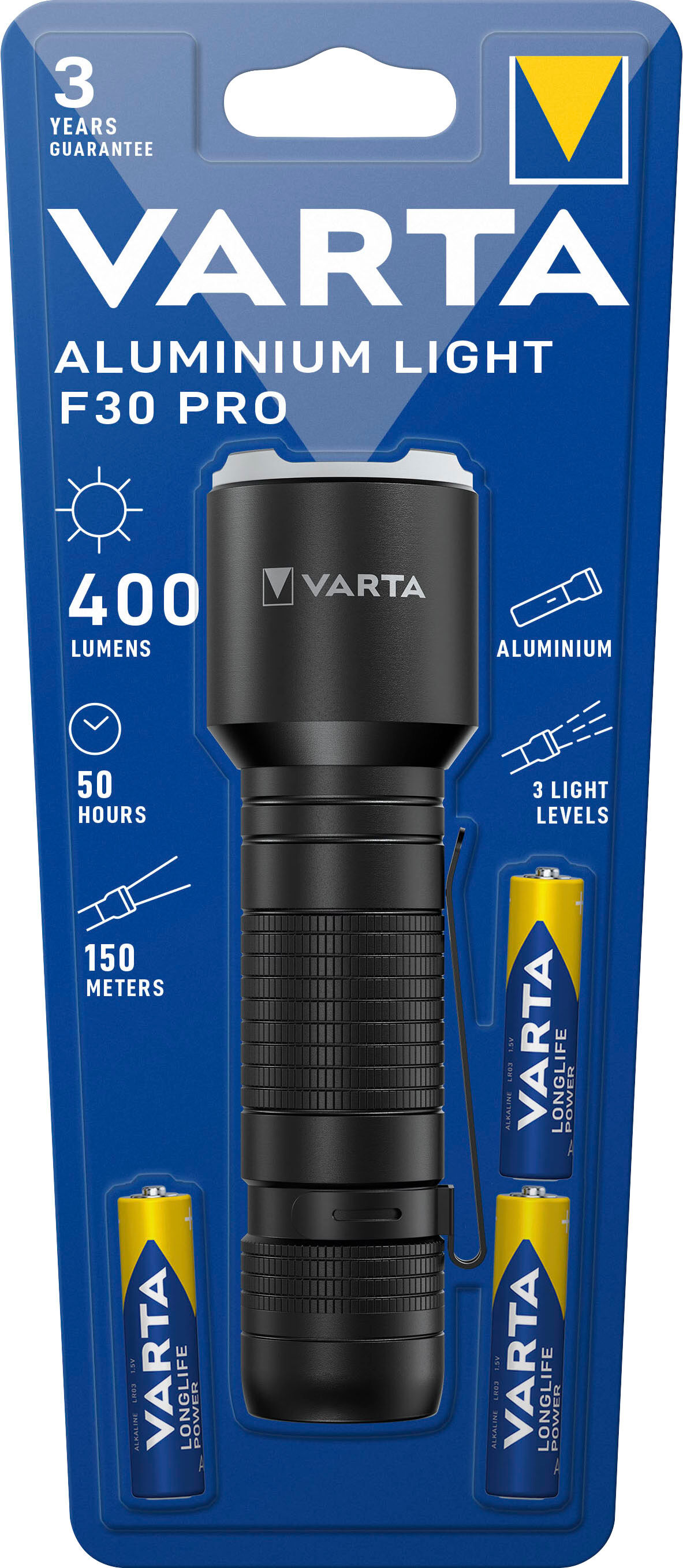 Varta Taschenlampe "Aluminium Light F30 Pro", schwarz, L:12,87cm, Mobilleuchten, Taschenlampe