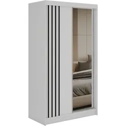 SCHWEBETÜRENSCHRANK mit Lamellen und Spiegel DIANA - 120 - Weiß und Schwarz